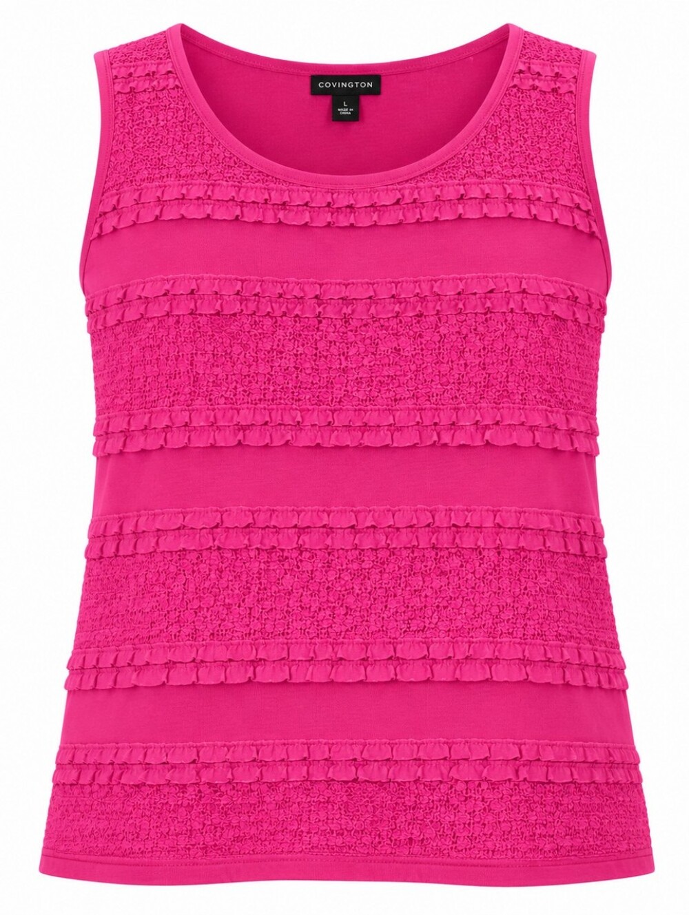 COVINGTON | NWT Bold Pink Sleeveless Whimsigoth Lace Ruffle‎ Rayon Tank Top | L